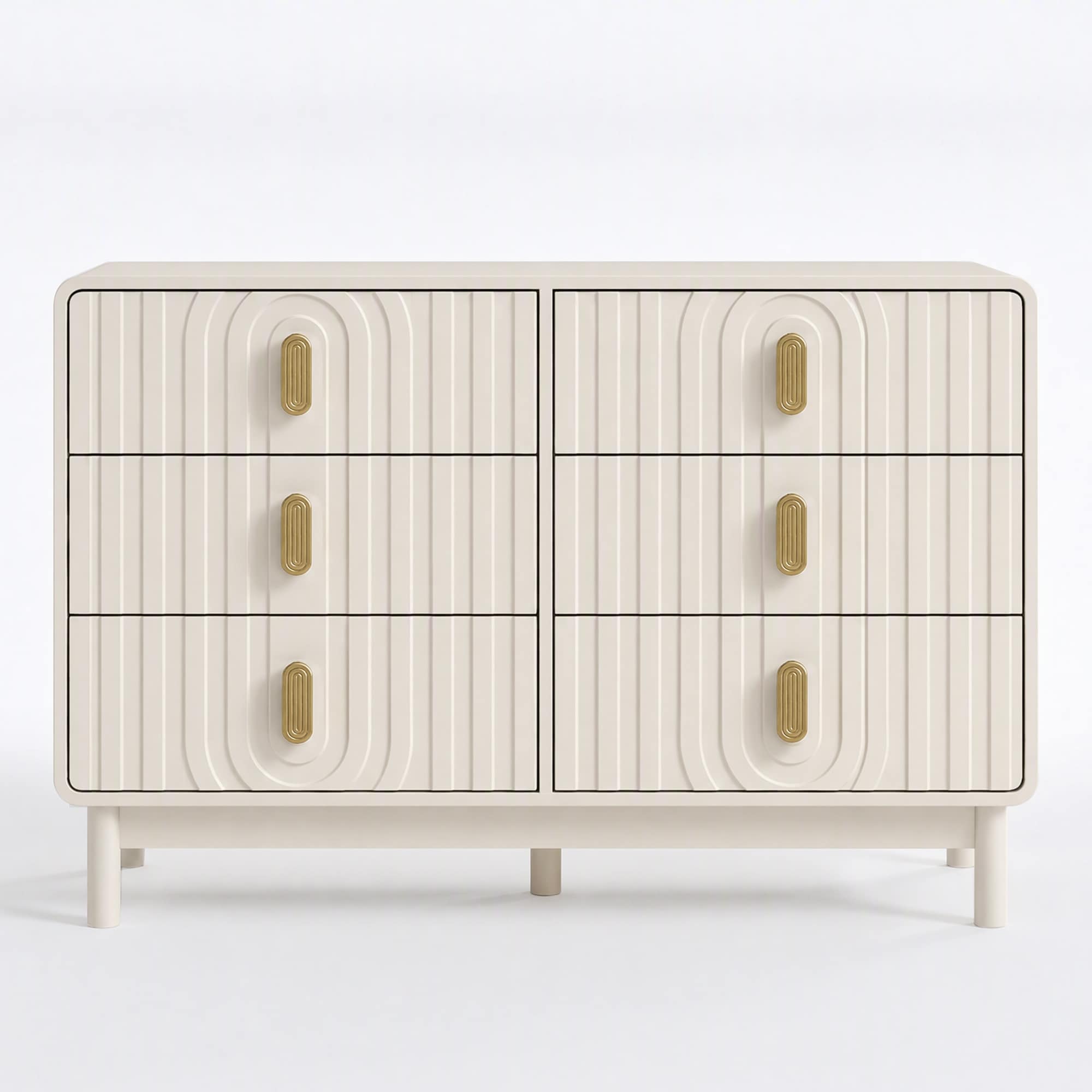 Art Deco Collection Blue/Beige/Black MDF Fluted 6 Drawer Dresser with Anti-Tip Device