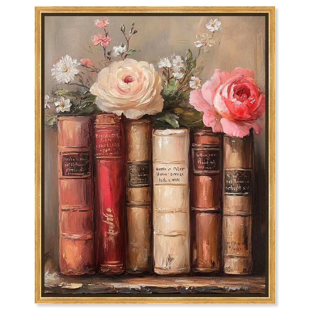 Bookshelf Bouquet III Canvas by Art Remedy