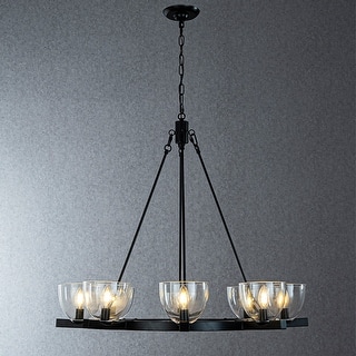 CraftHome 8-Light 35'' Wide Modern Matt Black Chandelier Farmhouse Blown Glass Pendant For Living Room Dining Room - W26''