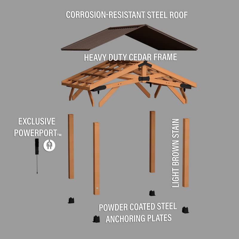 Backyard Discovery Norwood 12x10' Cedar Wood Gazebo with Steel Roof