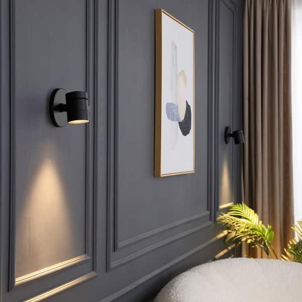 slide 2 of 7, Parry - Modern Black Integrated LED Spotlight with Adjustable Light Head, Flush Mount Spotlight and Wall Sconce - 5.12" x 6" 5.12" x 6" - Black