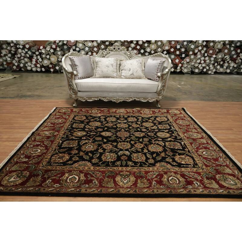 Hand Knotted Oriental 100% Wool Carpet Traditional All-Over Black Agra Area Rug - 8' 0'' X 8' 2''