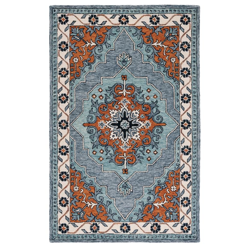 SAFAVIEH Handmade Metro Angret Medallion Wool Rug - 4' x 6' - Blue/Ivory