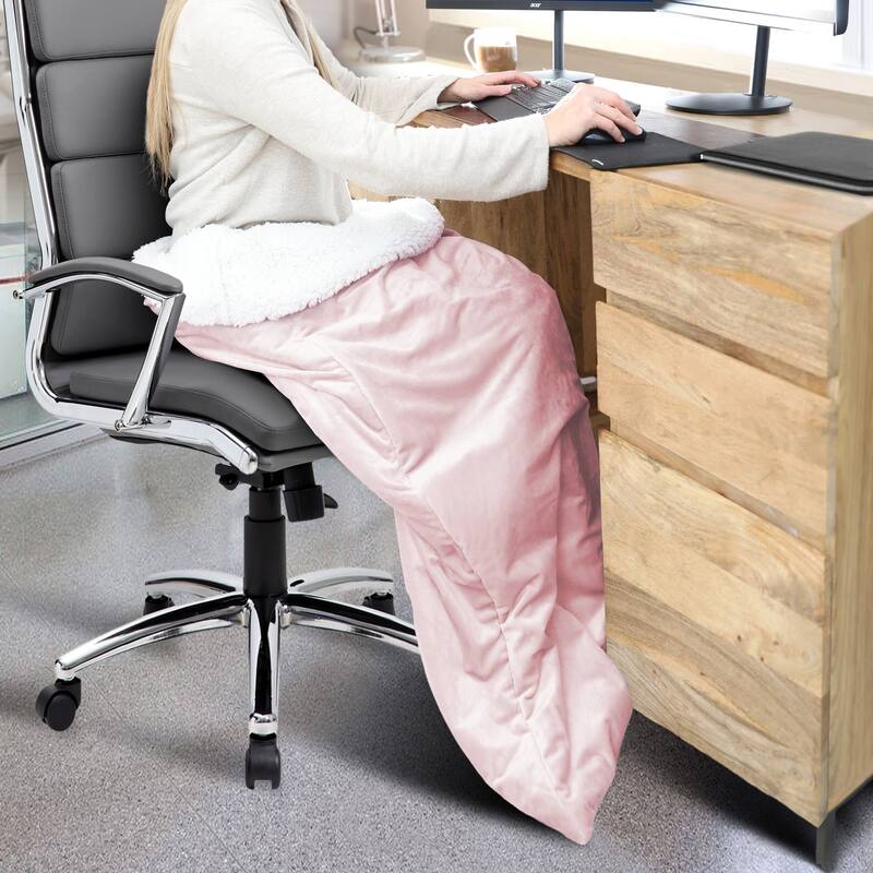 The Work Sack Velvet and Sherpa Wearable Throw - Blush