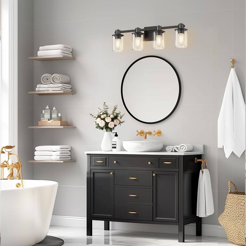 3 Light Vanity Lights, Black and Gold Wall Sconce Light with Clear Glass, Bathroom Light Fixtures