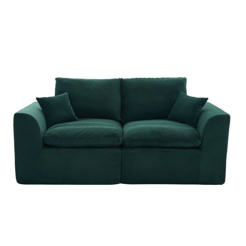 Modern 2-Seater Corduroy Cloud Sofa Modular 2-Piece Sectional Sofa with Removable Covers, for Living Room, Bedroom, Emerald