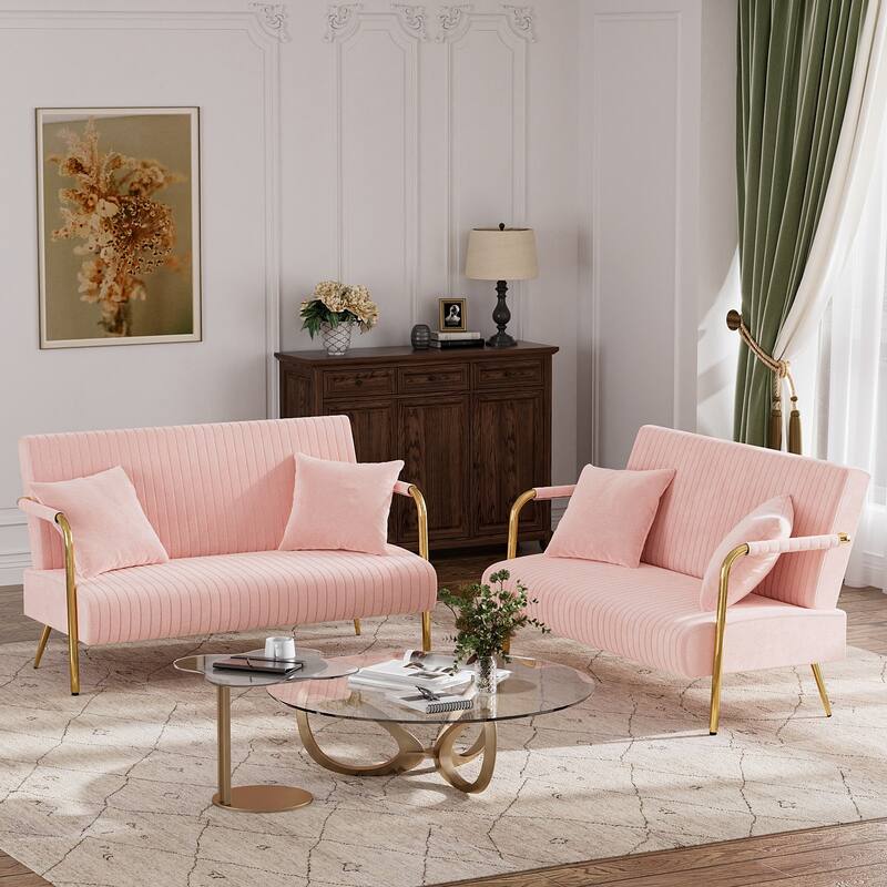 Ouyessir Upholstered Loveseat, Tufted Back Couch, Accent Armchair with 2 Pillows