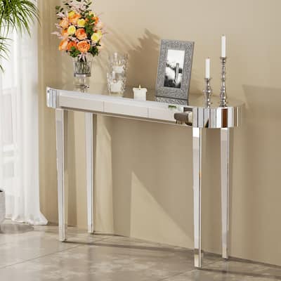 Modern Glass Mirror Surrounded Console Table - 47.2" W x 12.6" D x 31.5" H