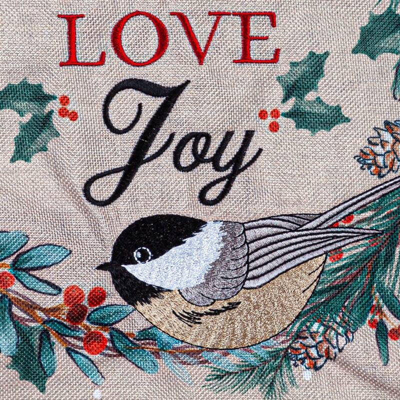 Chickadee Wreath Burlap Garden Flag - Multi - Color