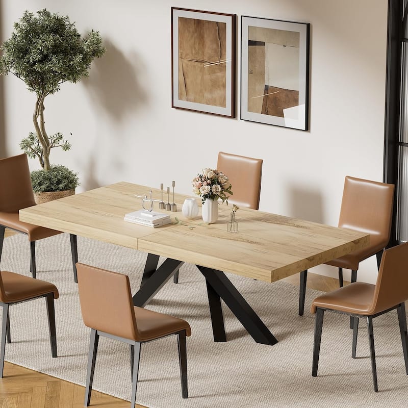 63"-79" Extendable Dining Room Table for 6 8, Modern Kitchen Table - Walnut