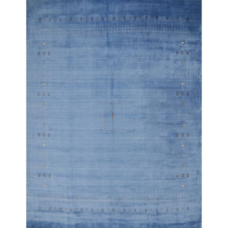 Hand Knotted Oriental 100% Wool Carpet Tribal Animal Pictorial Navy Blue & Blues Gabbeh Area Rug - 9' 8'' X 10' 1''