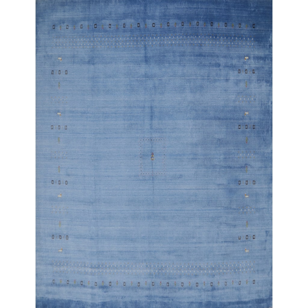 Hand Knotted Oriental 100% Wool Carpet Tribal Animal Pictorial Navy Blue & Blues Gabbeh Area Rug - 9' 8'' X 10' 1''