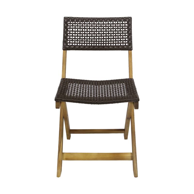 Bistro Side Chair, Foldable, Outdoor Gray Wicker Cane, Brown Acacia Wood