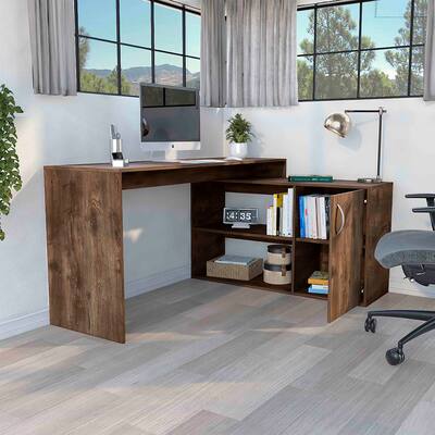 Modern L-Shaped Computer Desk with Open & Closed Storage