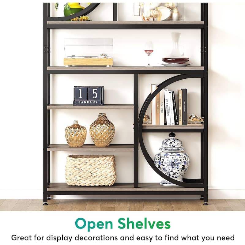 77" Tall Industrial Bookcase, Open Bookshelf Display Shelves