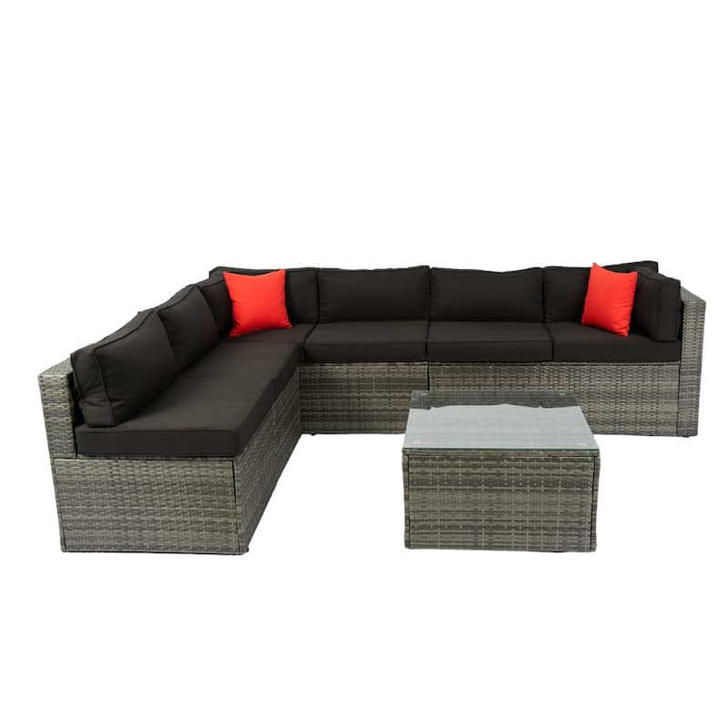 5 Pieces PE Rattan Sectional Sofa set with 2 Pillow