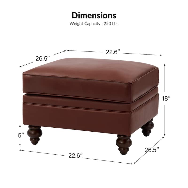 Irene Contemporary Genuine Leather Water Resistant Ottoman with Solid Wood Legs by HULALA HOME