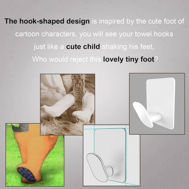 (Pack of 4) Adhesive Hooks Towel/Coat Hooks Stick to Bathroom or Kitchen