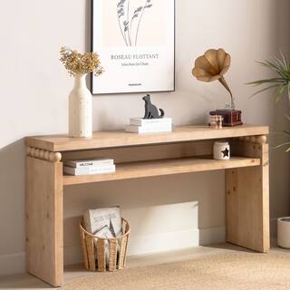Rustic Wood Console Table, Sofa Table with Open Shelf, Narrow Hallway Entryway Table, Accent Table with Bead Detail