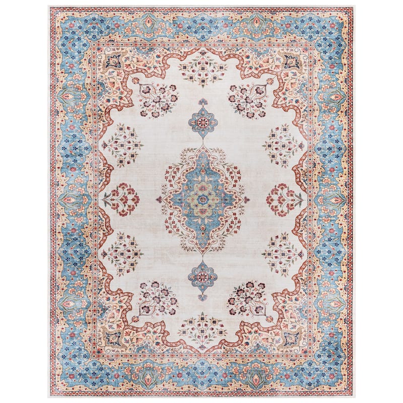 Gertmenian Crystal Print Soft Flat Pile Polyester Slip Resistant Washable Indoor Printed Area Rug Collection - 3' 6" x 4' 6" - Dainty Medallion - Rectangle