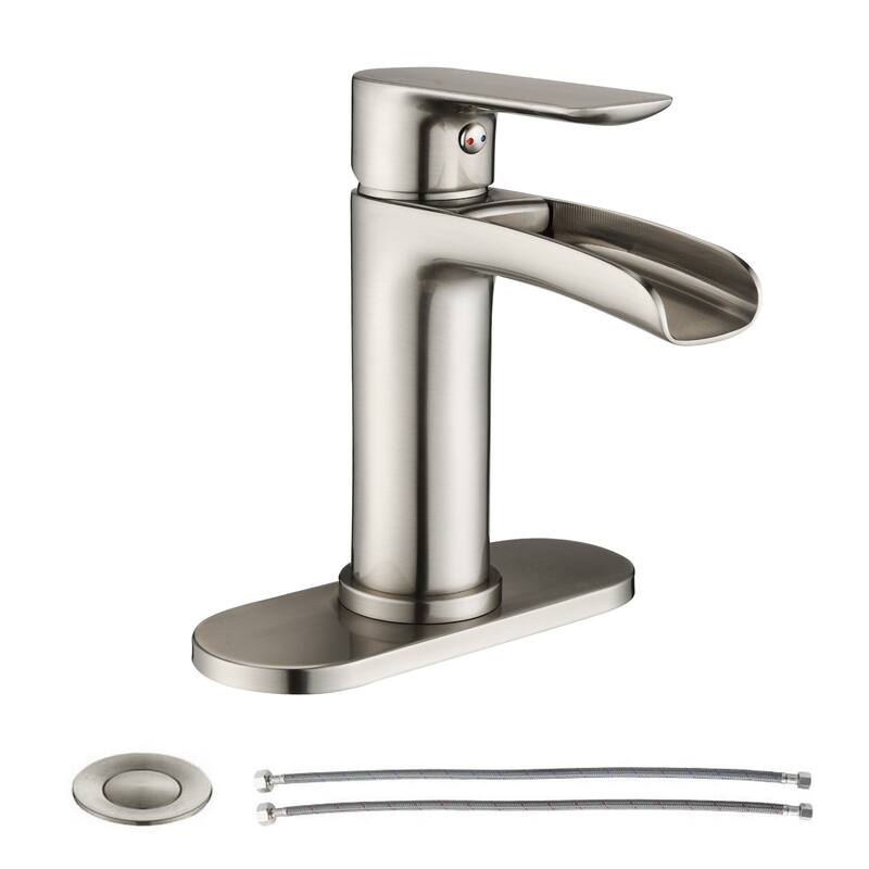 PROOX Single Handle Waterfall Spout Sink Faucet with Drain Assembly - Brushed Nickel