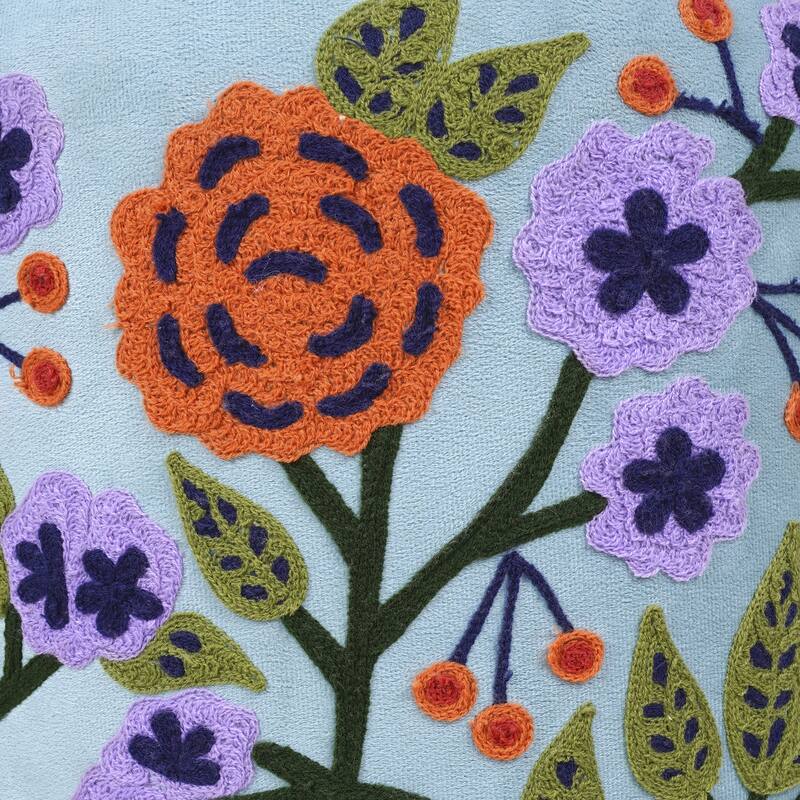 Nico Embroidered Velvet Round Ottoman, 17"D x 17"W x 18"H by Sevita