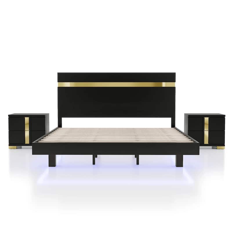 Furniture of America Halifax Modern 3-Piece Wood Platform Bedroom Set with Underbed LED