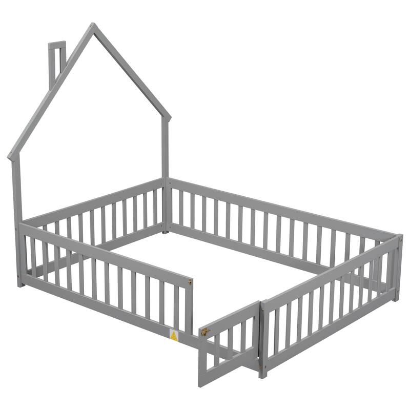 GDFStudio - Ethan American-Style Pine Twin Bed with House-Headboard and Fence Design