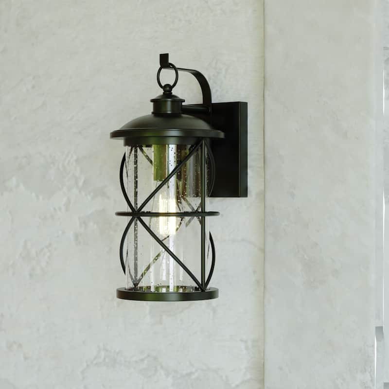 Adams 1 Light Dusk to Dawn Outdoor Wall Lantern Clear Glass - Black - 5.5-in W x 12-in H x 6.75-in D