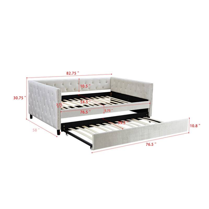 Velvet Upholstered Full Size Day Bed with ButtonTufted, Sofa Daybed