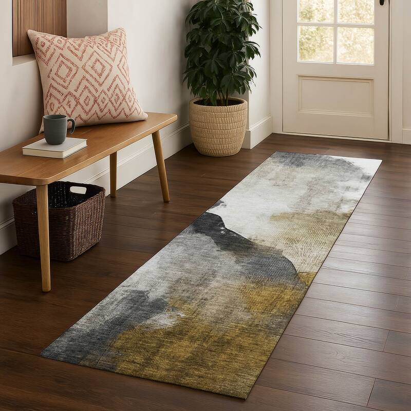Premium Washable Super Soft Abstract Contemporary Mayfield Rug - Brown - 2'3" x 7'6"