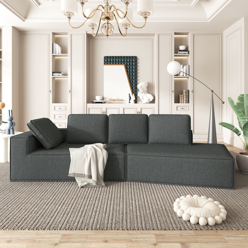 Grey 125" Modern 4-Seat Chaise Lounge Sofa for Living Room Relaxation, Indoor Sleeper