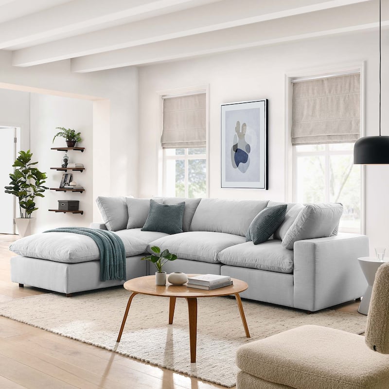 Commix 4 Piece Down Filled Overstuffed Sectional Sofa Set - Light Gray