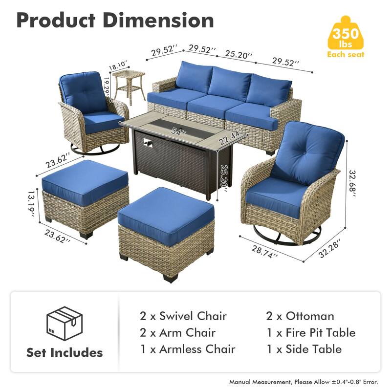 HOOOWOOO 9-piece Patio Sofa Wicker Swivel Rocking Chair Conversation Set