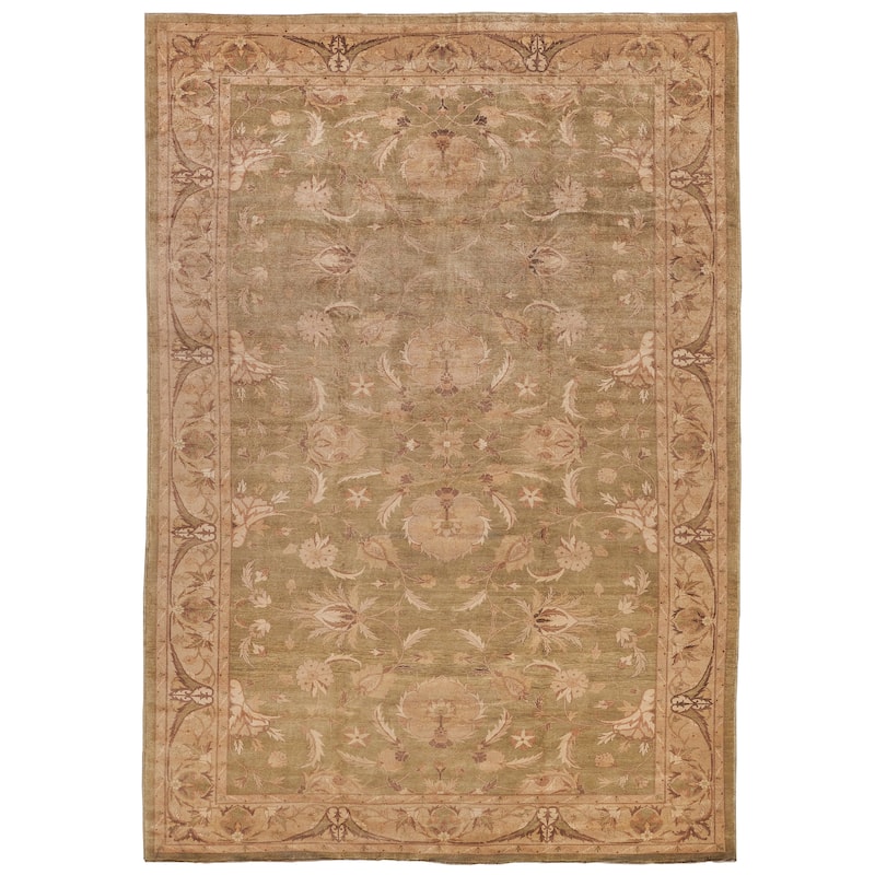 EXQUISITE RUGS ONE-OF-A-KIND Unusual Antique Weave Ziegler Hand Knotted Beige Rug - 12'4"x17'7"