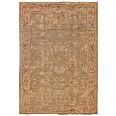EXQUISITE RUGS ONE-OF-A-KIND Unusual Antique Weave Ziegler Hand Knotted Beige Rug - 12'4"x17'7"