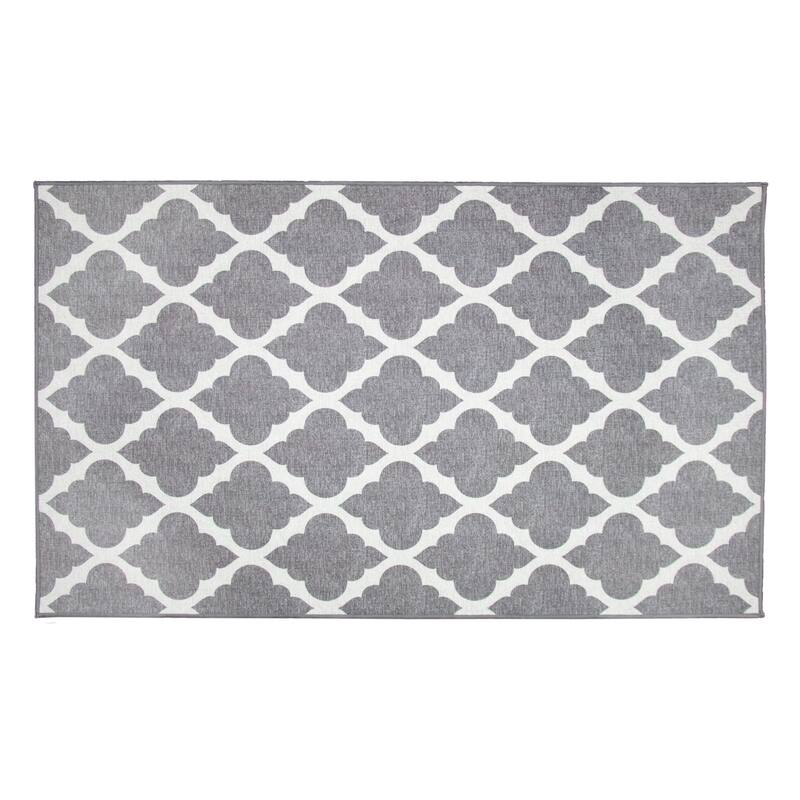 My Magic Carpet Machine Washable Area Rug Moroccan Trellis Grey