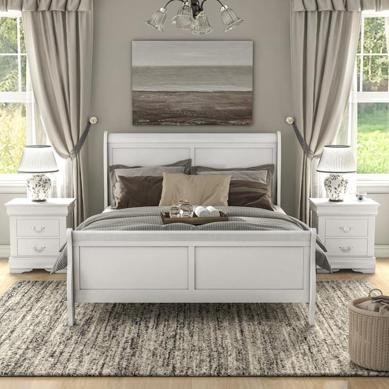 Furniture of America Mayday Traditional Solid Wood 3-Piece Bed and 2 Nightstand Bedroom Set - White - Queen