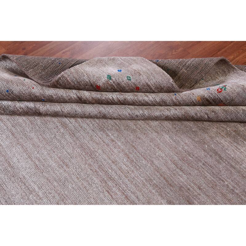 Hand Knotted Oriental Viscose Silk Carpet Tribal Stripe Brown Gabbeh Area Rug - 11' 8'' X 8' 11''