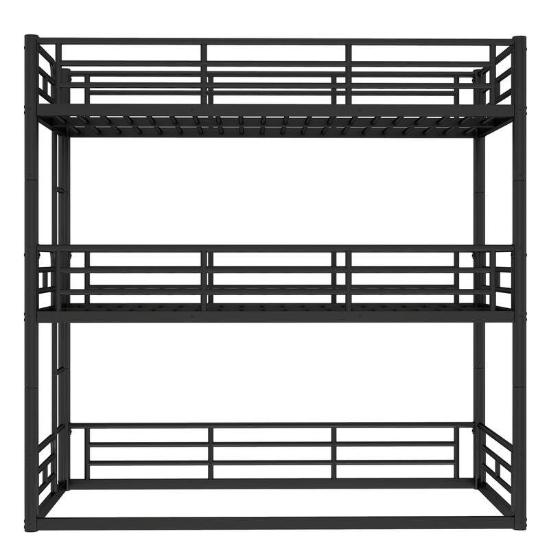 Twin over Twin over Twin Bunk Bed, Metal Triple Bunk Bed with Safety Guardrails, Heavy-duty Bunk Bed with Noise-reduced Design