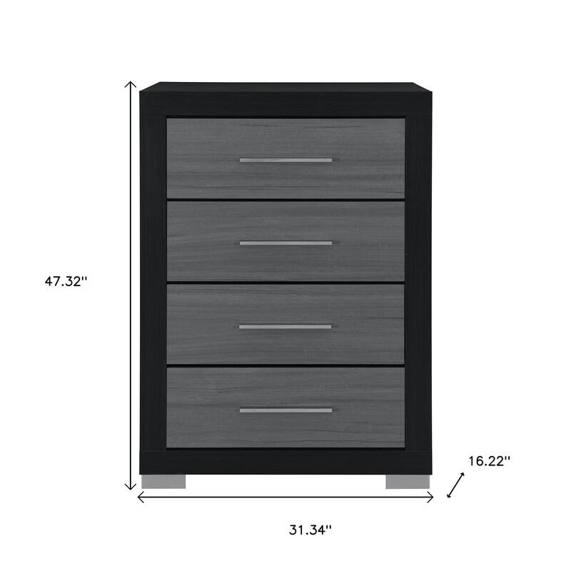 HomeRoots 31" Black And Gray Wood Four Drawer Dresser