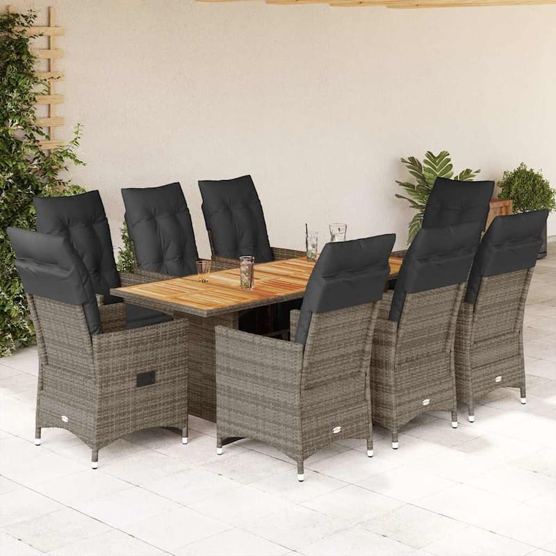 vidaXL Patio Bistro Set with Cushions Outdoor Garden Furniture Grey Poly Rattan - Grey-Wood - 31.5 x 74.8 x 29.5