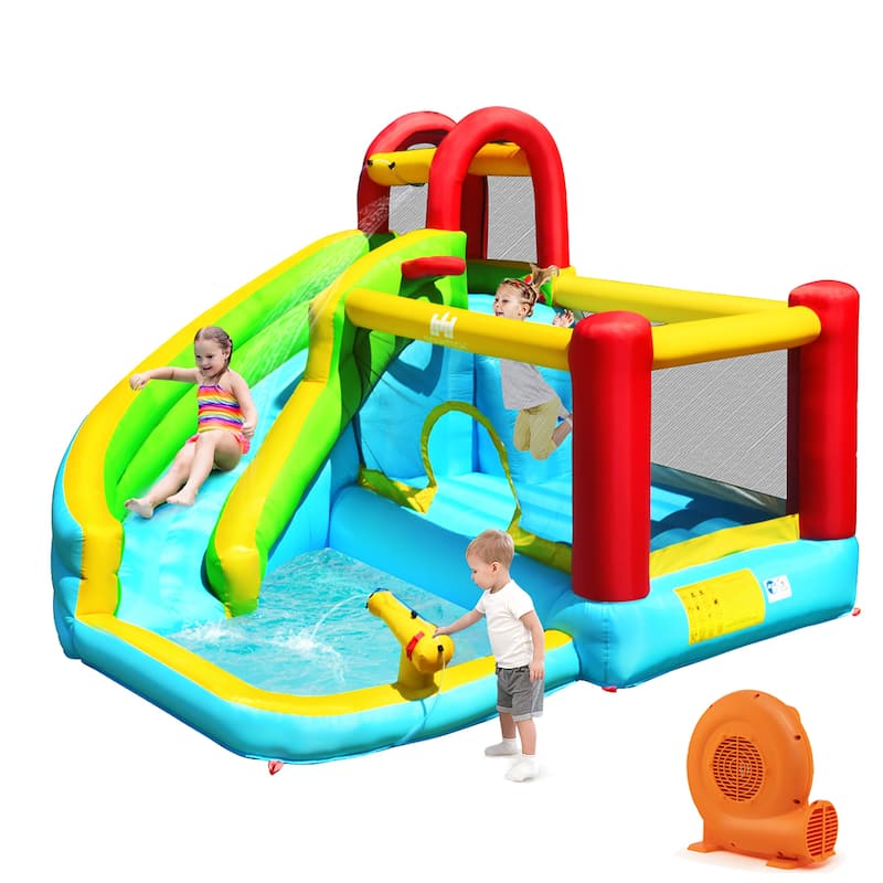 Inflatable Kids Water Slide Jumper Bounce House Splash Water Pool - Colorful - W/ 550W Blower