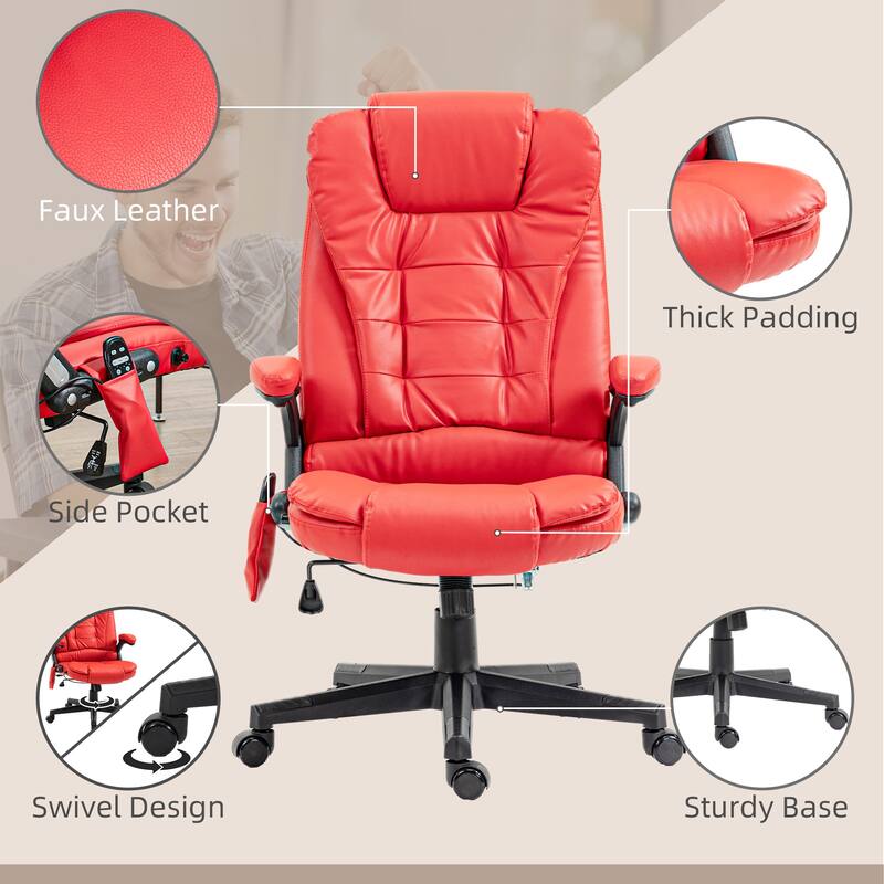 PU Leather 360° Swivel High Back Office Recliner with Vibration Massage, Lumbar Heating, and Adjustable Height