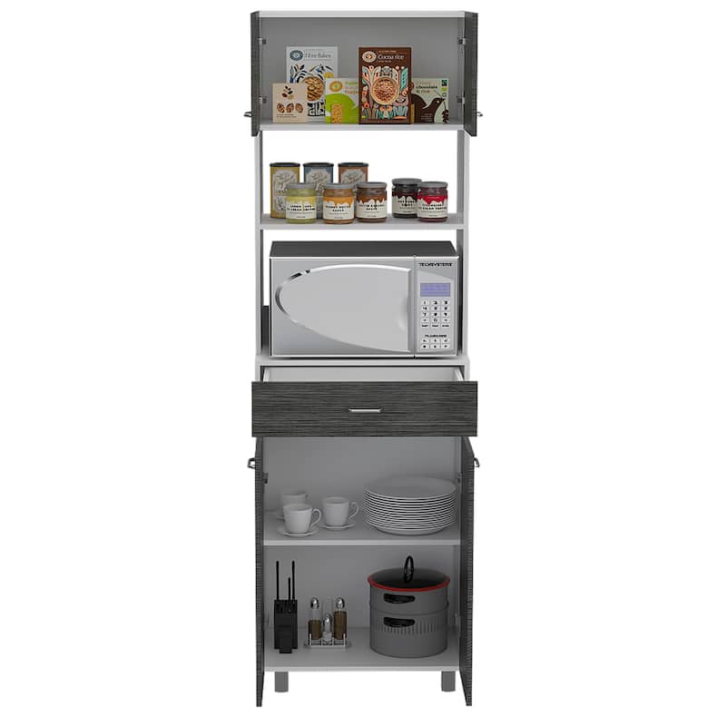 Pembrooke 2-Shelf 1-Drawer Microwave Pantry Cabinet Smokey Oak and White - Gray