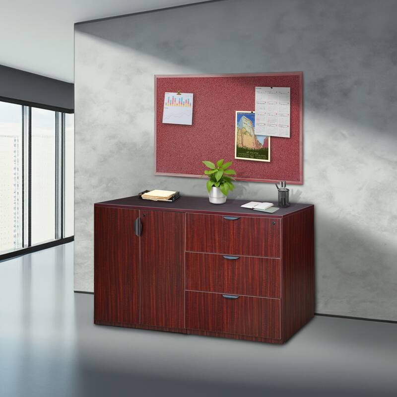 Stand Up Side-to-Side Storage Cabinet with Lateral File Mahogany - Versatile Tall Office Organizer with File