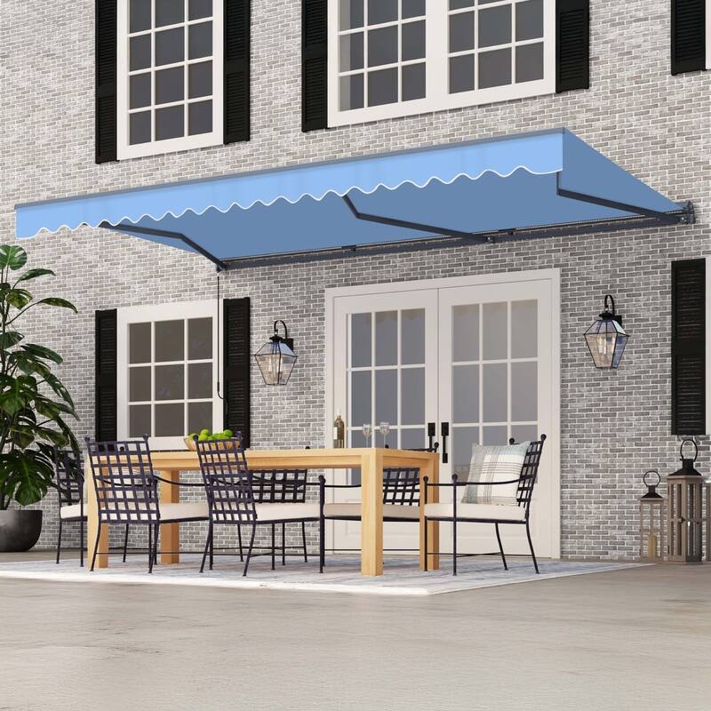 ALEKO Moroccan Semi-Cassette Motorized Patio Awning - Sky Blue - 16 x 10 Feet