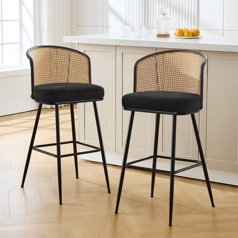 26"/29" Rattan Upholstered Bar Stool /Counter Stools Set of 2/3/4 - Set of 2 - Fabric-Black - Bar Height