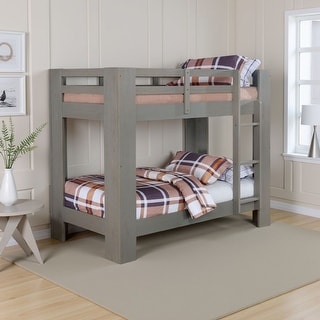 Sumo Twin Over Twin Bunk Bed, Gray Solid Wood Frame, Guard Rails