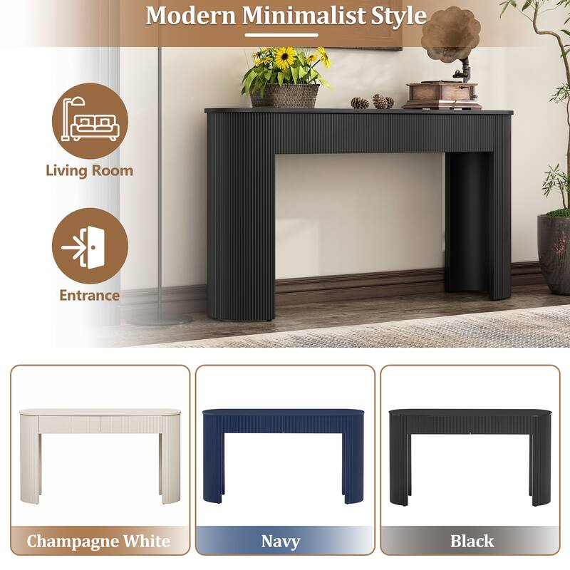 Modern Fluted Entryway Table Console Table with Oval Top and 2 Drawers, for Entryway and Living Room, Black